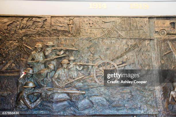 a brass plaque at the south african national memorial at delville wood, in memory of all those south african soldiers who died at the battle of the somme, longueval, france. - battle of the somme stock pictures, royalty-free photos & images