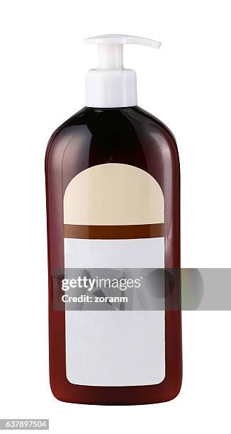 brown spray bottle - shampoo bottle white background stock pictures, royalty-free photos & images