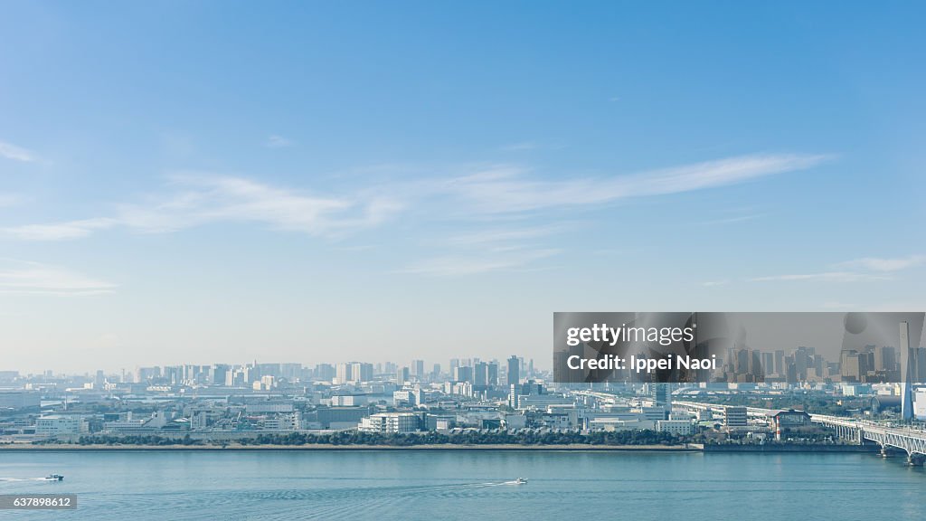 Aerial view of Tokyo Bay area on a sunny winter day