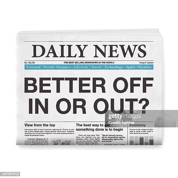 better off in or out? headline. newspaper on white background - broadsheet stock illustrations