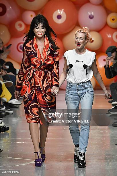 Daisy Lowe and Katie Eary walk the runway at the Katie Eary Autumn Winter 2017-2018 fashion show during London Menswear Fashion Week on January 7,...