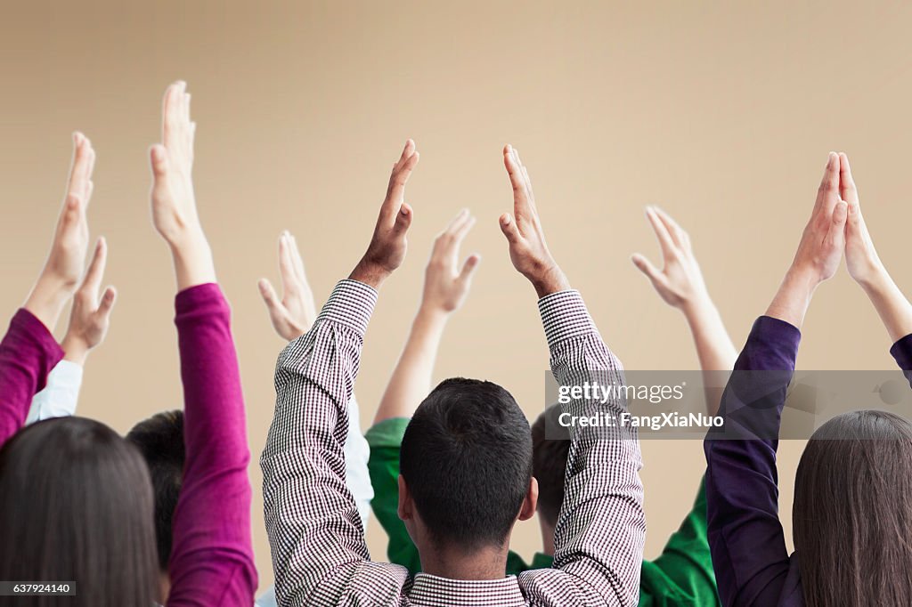 People exercising in group conference meeting