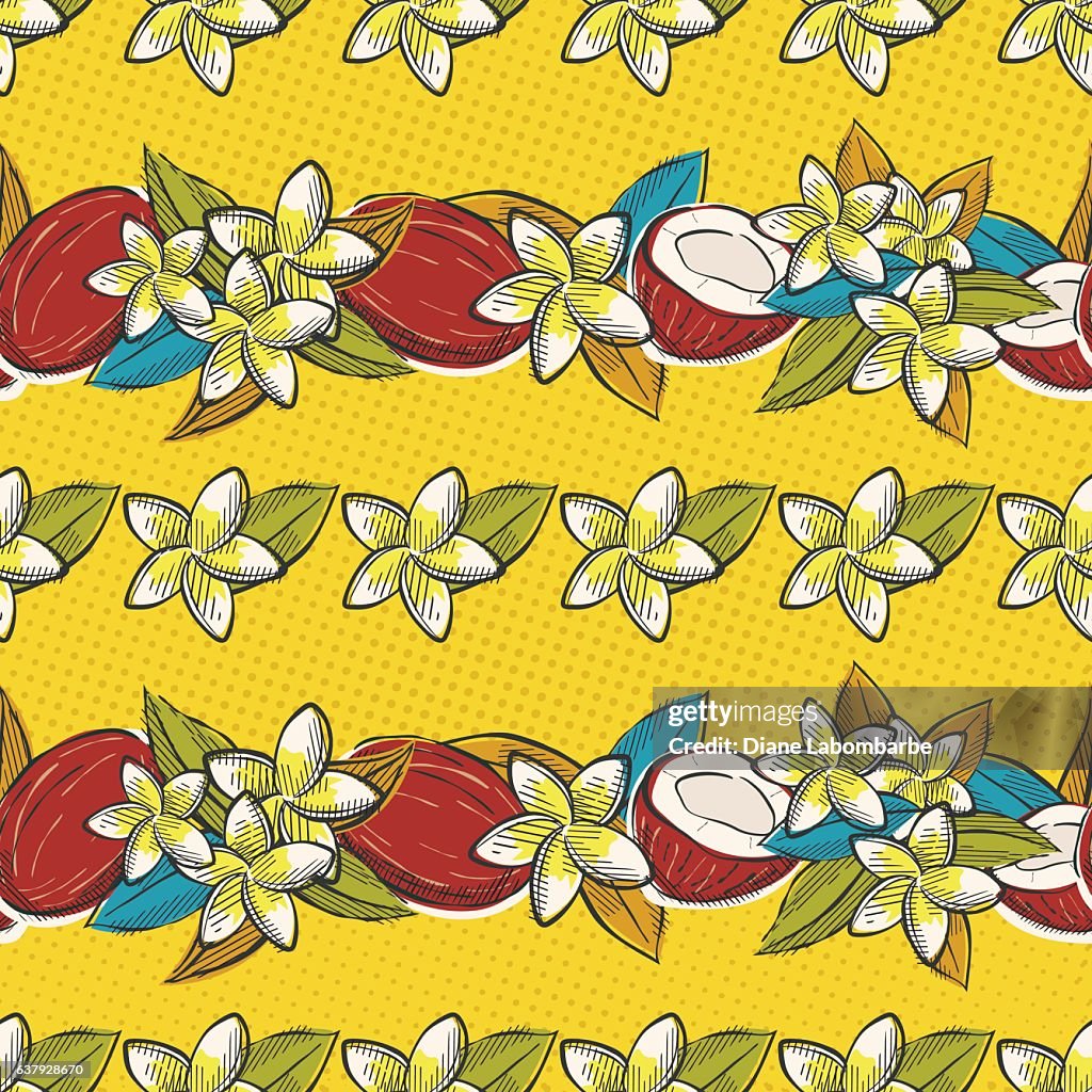 Luau Pattern Seamless Pattern Of Retro Inspired Tropical Luau Flowers And Leaves ...