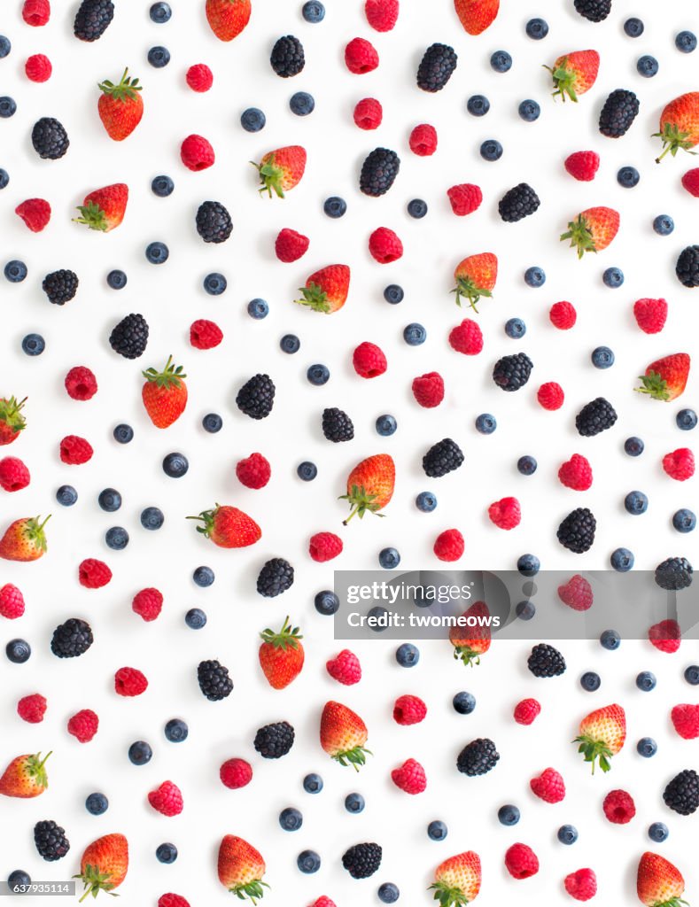 Mix berry fruits on white background.