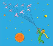 The little Prince flying with birds
