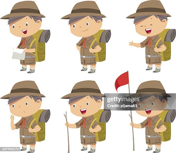 netter junge scout - pfadfinder stock-grafiken, -clipart, -cartoons und -symbole