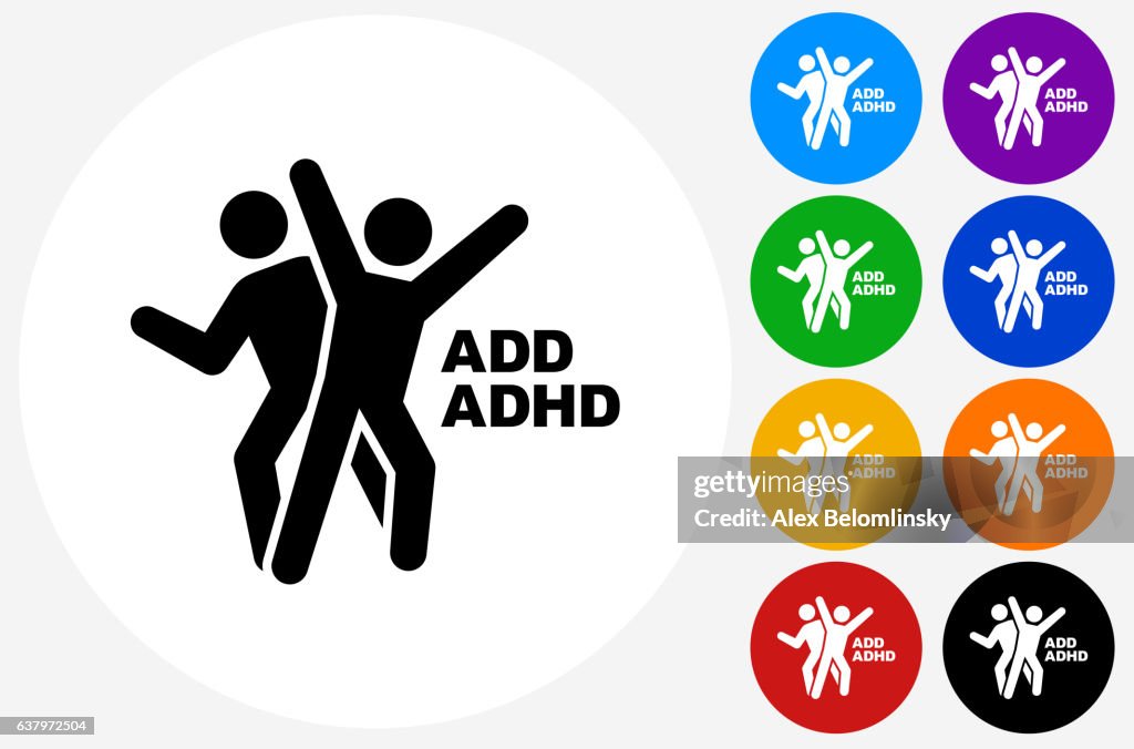 ADD.ADHD Icon on Flat Color Circle Buttons