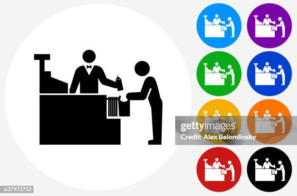 cashier and customer icon on flat color circle buttons - store assistant stock illustrations