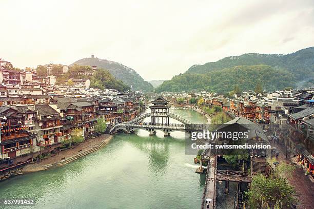 beautiful ancient village, fenghuang county, hunan, china - hunan province stock pictures, royalty-free photos & images