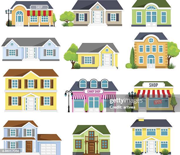 häuser set - home exterior stock-grafiken, -clipart, -cartoons und -symbole