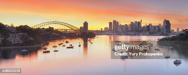 sydney panorama at sunrise - sydney dawn stock pictures, royalty-free photos & images