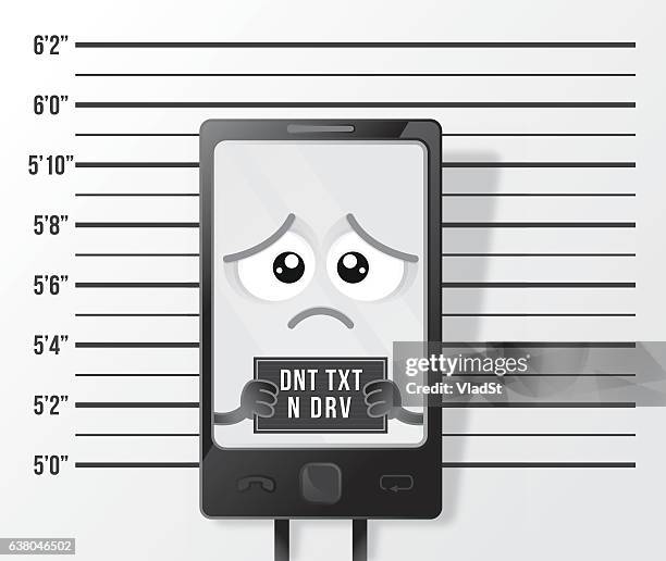 smart phone criminal texting and driving mugshot - phone distracted stock illustrations