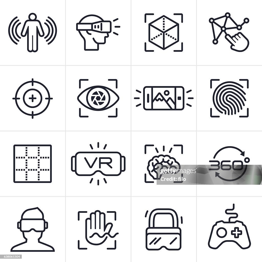 Iconos y símbolos de la tecnología de realidad virtual