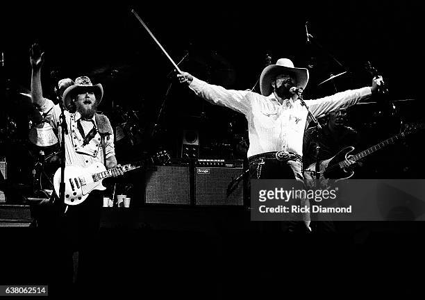 Nashville Tommy Crain and Charlie Daniels of The Charlie Daniels Band perform during Charlie Daniels Volunteer Jam VII at the Municipal Auditorium in...