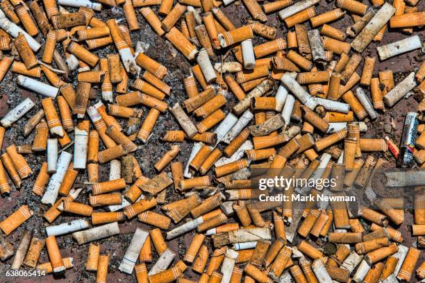 thousands of cigarette butts on ground - zigarettenstummel stock-fotos und bilder