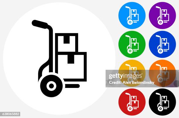moving boxes icon on flat color circle buttons - moving house boxes stock illustrations