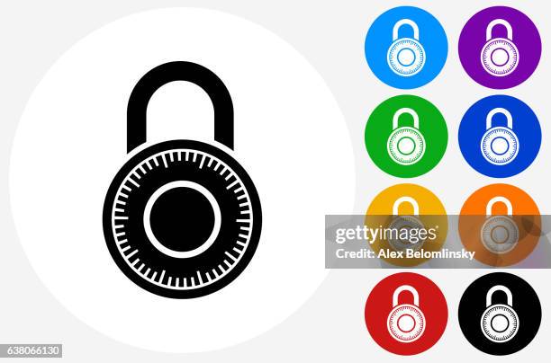 combination lock icon on flat color circle buttons - combination lock stock illustrations