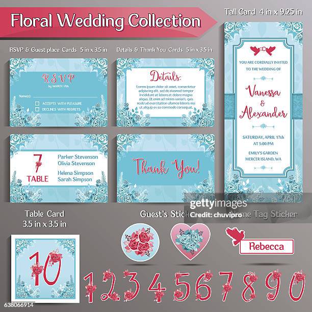floral wedding invitation set. us format - portrait background stock illustrations