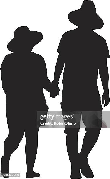 middle aged couple walking together - senior exercise stock illustrations