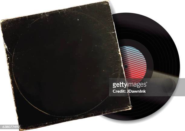 stockillustraties, clipart, cartoons en iconen met 80s style vintage worn vinyl record sleeve - vinylplaat