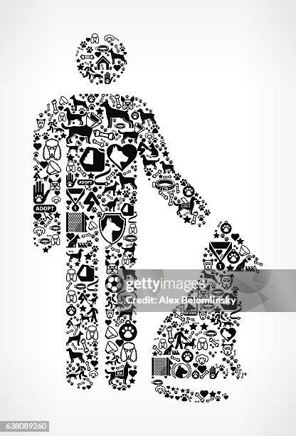 man and dog dog and canine pet black icon pattern - poodle sitting stock illustrations