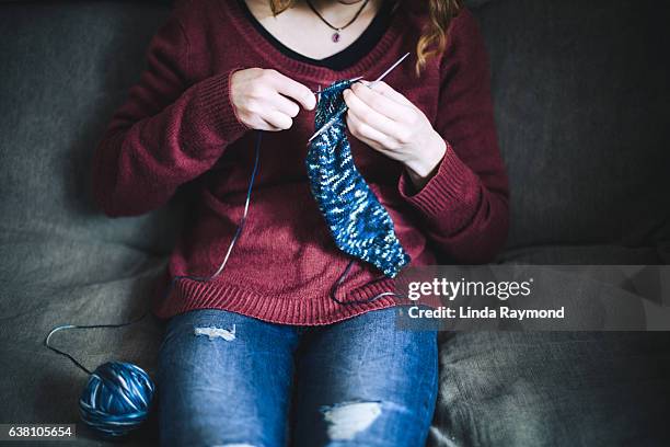 a girl who knits - knitting stock pictures, royalty-free photos & images