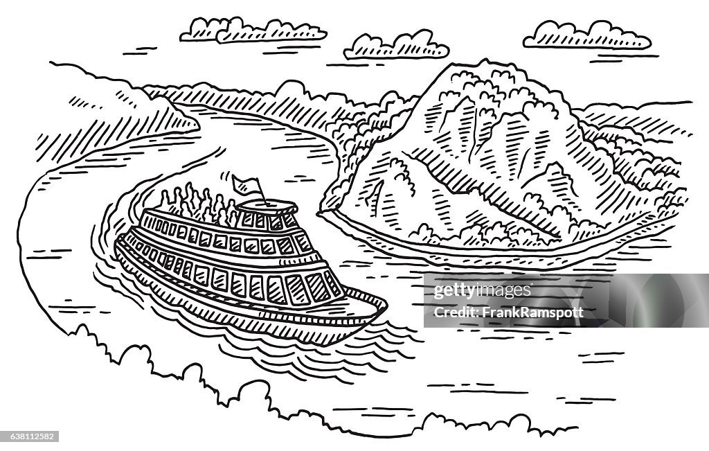 Boat At Loreley Rock Rhine River Drawing