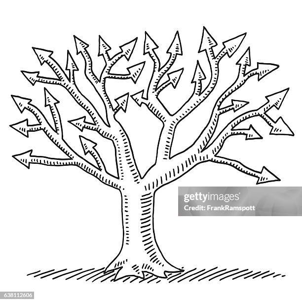 growth concept tree arrows drawing - tree shadow white stock illustrations