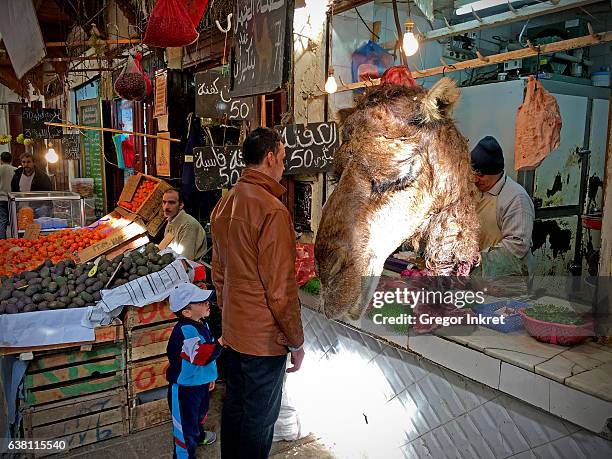market in fez, morocco - camel meat stock pictures, royalty-free photos & images
