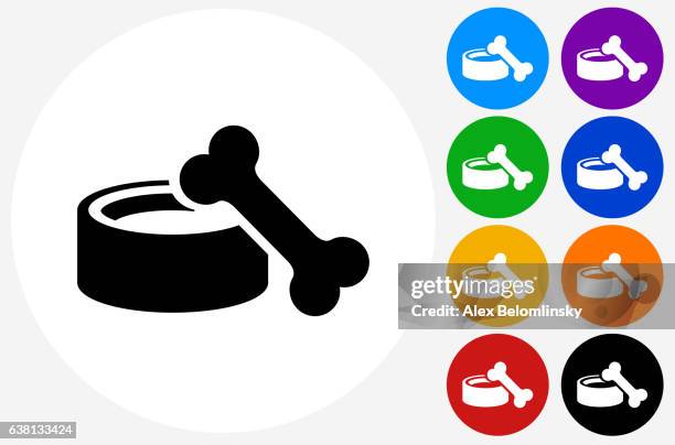 stockillustraties, clipart, cartoons en iconen met dog bowl and bone icon on flat color circle buttons - dog bowl