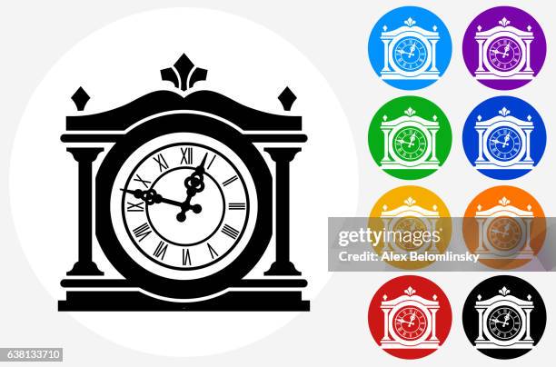 antique clock icon on flat color circle buttons - antique clock stock illustrations