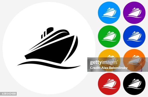 cruise liner icon on flat color circle buttons - spartan cruiser stock illustrations