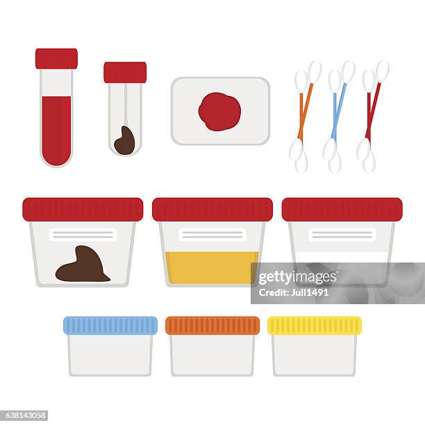 ilustraciones, imágenes clip art, dibujos animados e iconos de stock de conjunto de pruebas de laboratorio y accesorios. ilustración vectorial, plana - urine sample