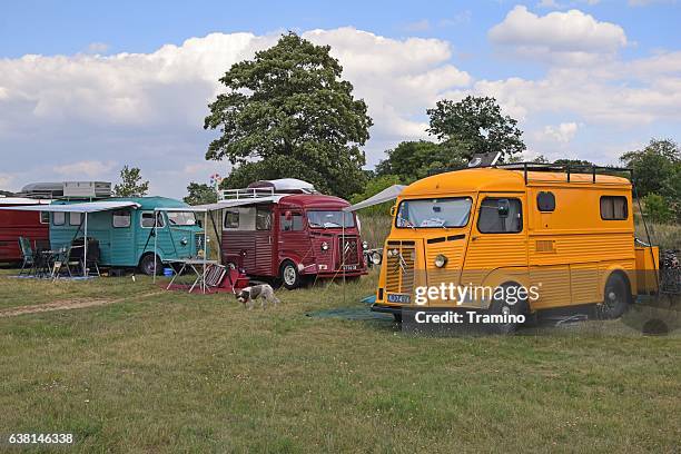classic citroen hy vehicles on the camping - cult stock pictures, royalty-free photos & images