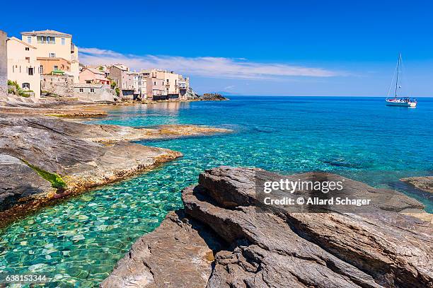 coastline of erbalunga corsica - corsica stock pictures, royalty-free photos & images