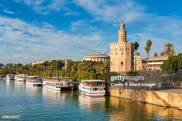 tower of gold sevilla - torre del oro stock pictures, royalty-free photos & images