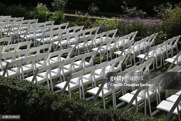 rows of empty chars setup for a formal wedding ceremony - formal gala stock pictures, royalty-free photos & images