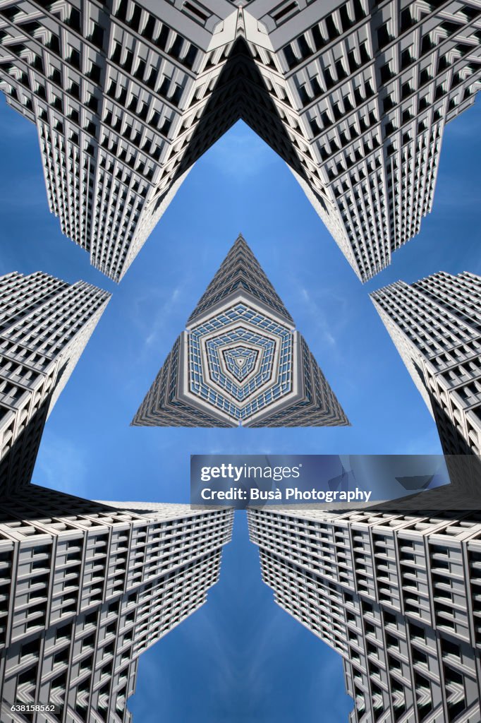 Impossible architectures: digital manipulation of the Beisheim Center on Berlin's Potsdamer Platz. Berlin, Germany