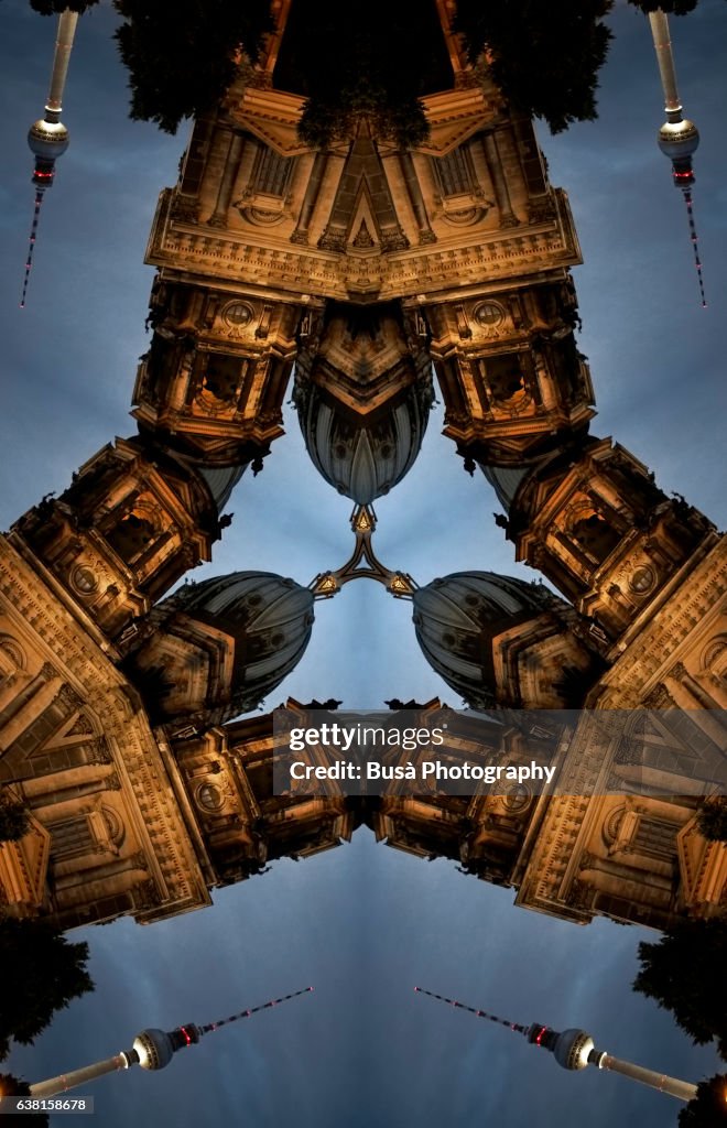 Impossible architectures: digital manipulation of image of Berlin Cathedral with Berlin TV Tower in the background