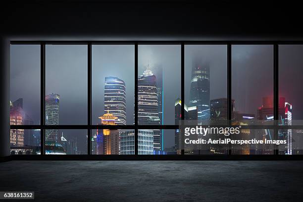 empty office overlooking a city, shanghai, china - shanghai world financial center bildbanksfoton och bilder