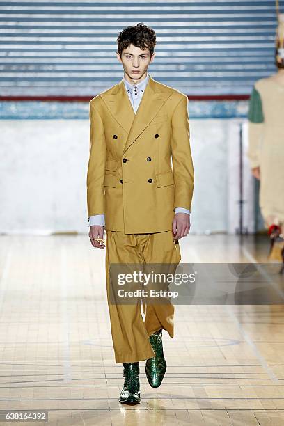 Model walks the runway at the Vivienne Westwood show during London Fashion Week Men's January 2017 collections at BFC Show Space on January 9, 2017...