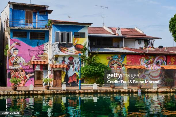 malaysia, malacca, the canal, wall painting - colorful mural stock pictures, royalty-free photos & images