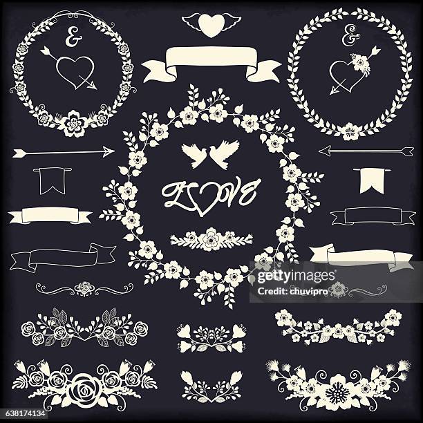 stockillustraties, clipart, cartoons en iconen met floral design elements for weddings and gratitude cards romantic collection - leigh vogel