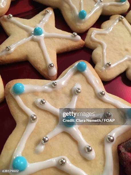 close-up of star shaped cookies - cowichan bay stock pictures, royalty-free photos & images