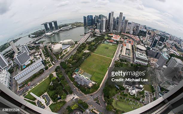 fisheye aerial view of singapore - singapore imagens e fotografias de stock