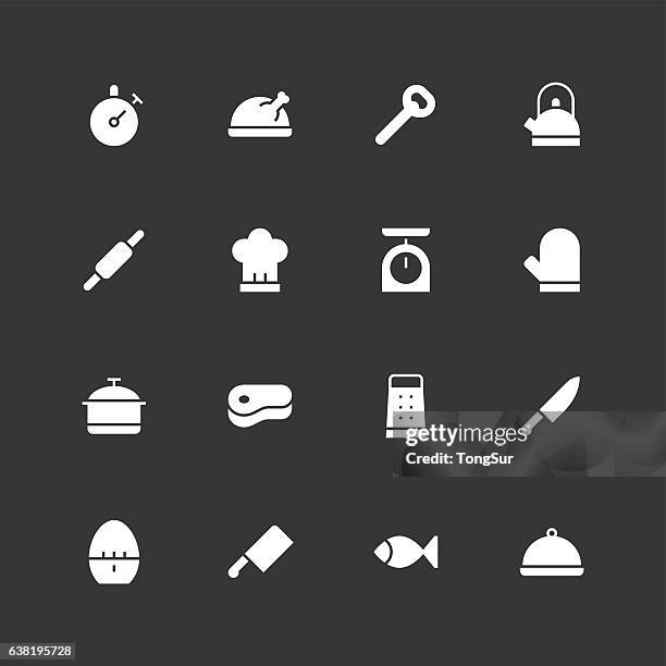 kitchen icons - unique - white - bird chefs hat stock illustrations