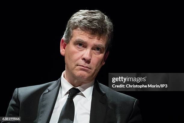 Les Socialistes candidate for the primary elections of the 2017 French Presidential Election Arnaud Montebourg participates in a debate at the Home...