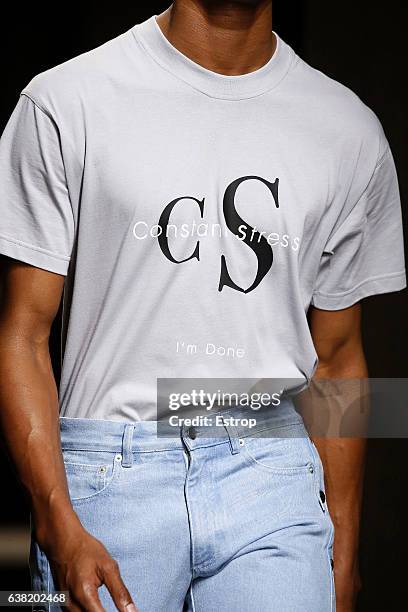 Shirt detail at the Christopher Shannon show during London Fashion Week Men's January 2017 collections at Topman Show Space on January 7, 2017 in...