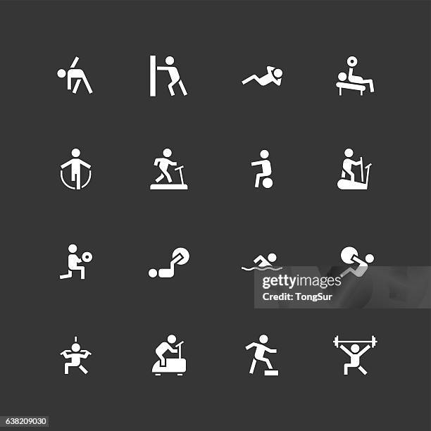fitness icons - unique - white - weight bench stock illustrations