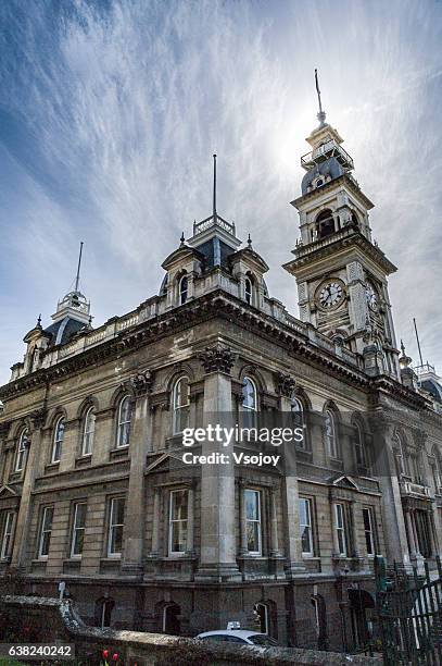 municipal chambers clock tower exterior, south island, new zealand - dunedin stock pictures, royalty-free photos & images